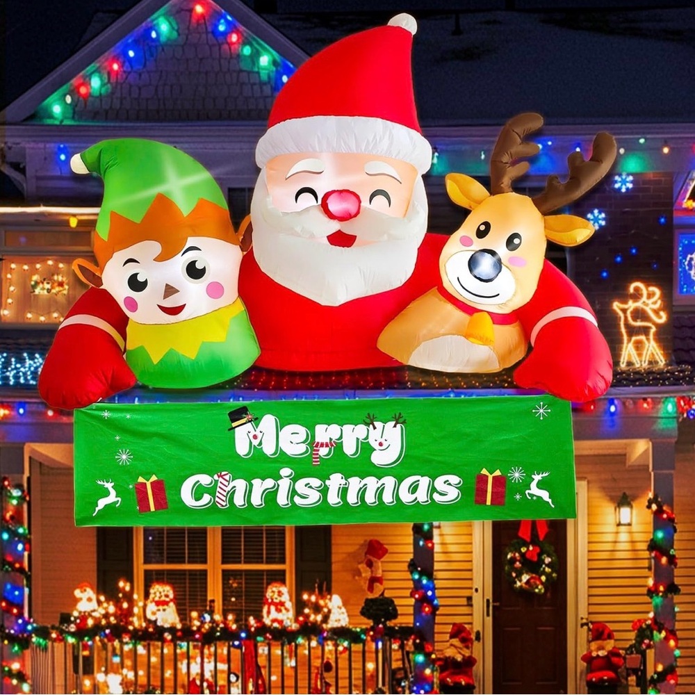 7.2ft Inflatable Santa, Elf, and Reindeer Christmas Decoration